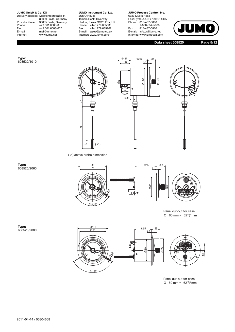 JUMO 60.8520 Contact dial thermometer Data Sheet User Manual | Page 5 / 12