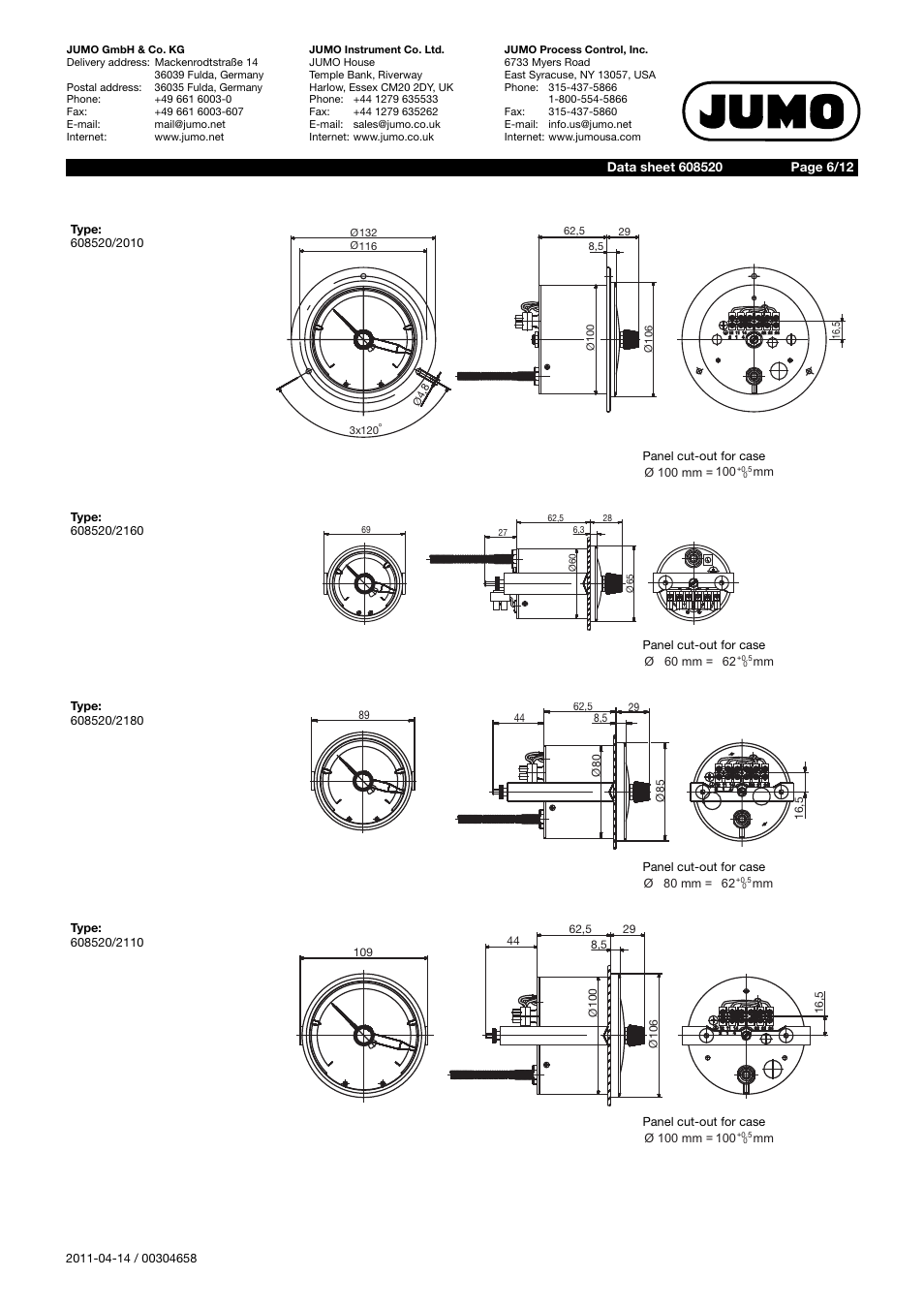 JUMO 60.8520 Contact dial thermometer Data Sheet User Manual | Page 6 / 12