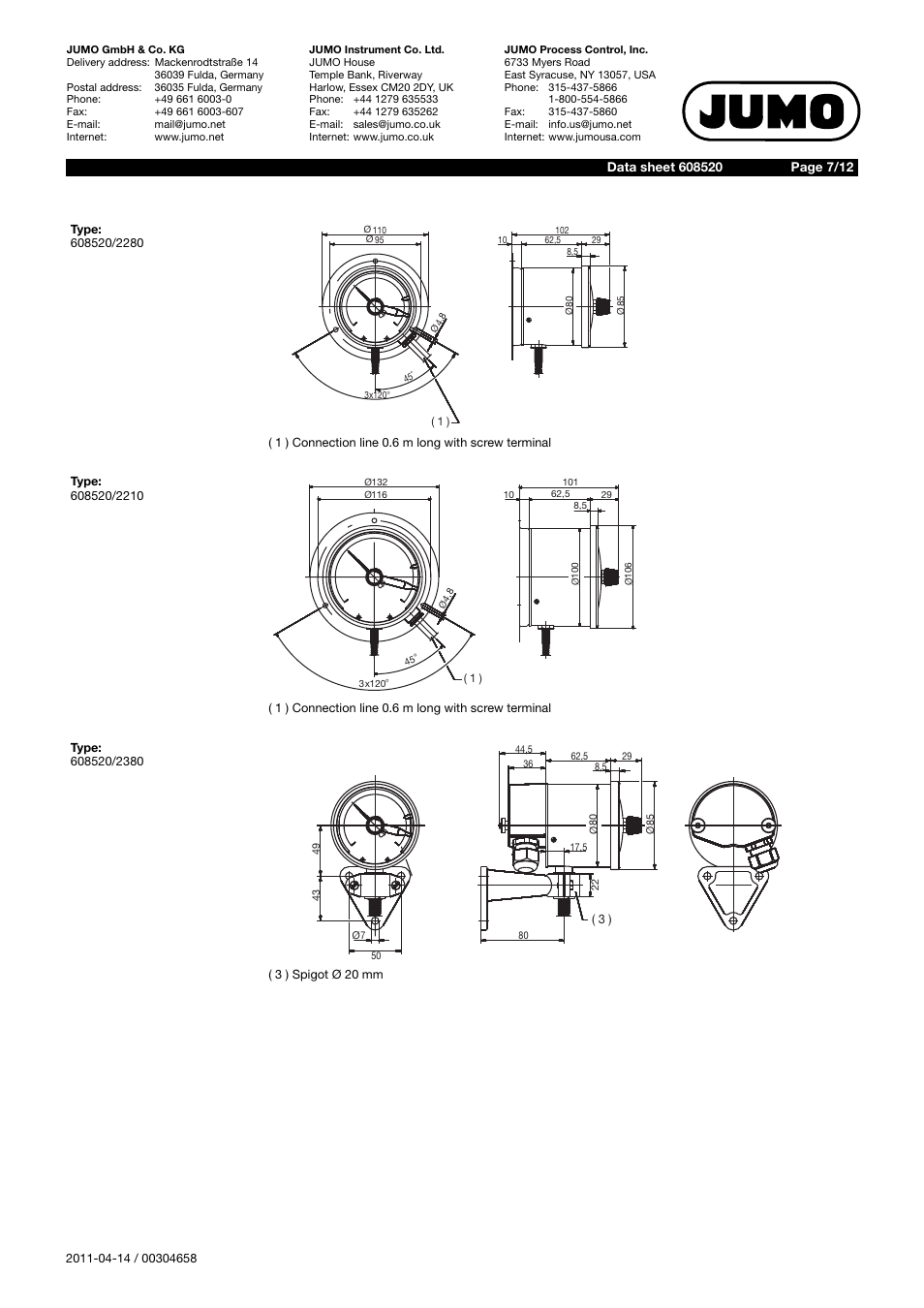 JUMO 60.8520 Contact dial thermometer Data Sheet User Manual | Page 7 / 12