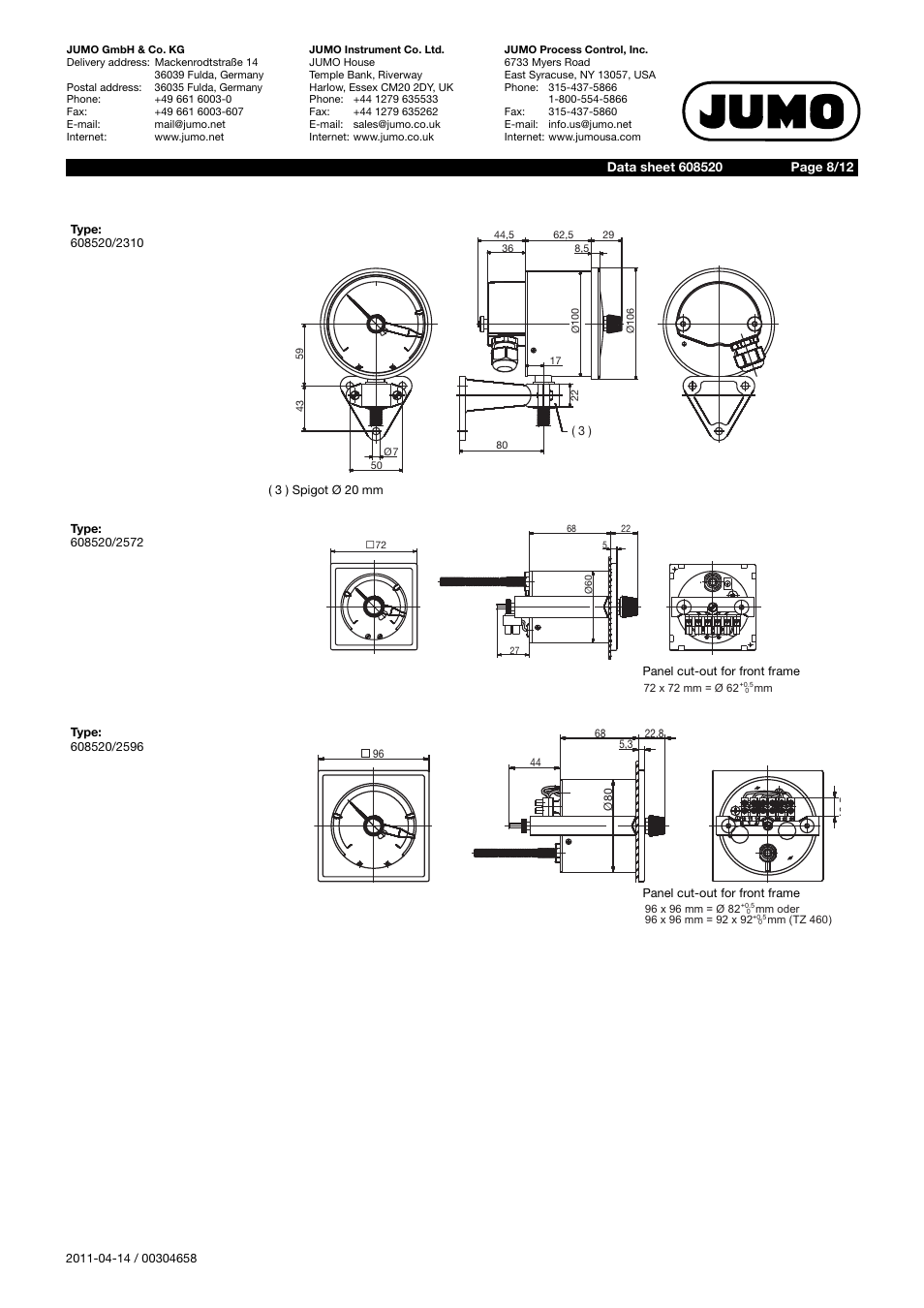 JUMO 60.8520 Contact dial thermometer Data Sheet User Manual | Page 8 / 12