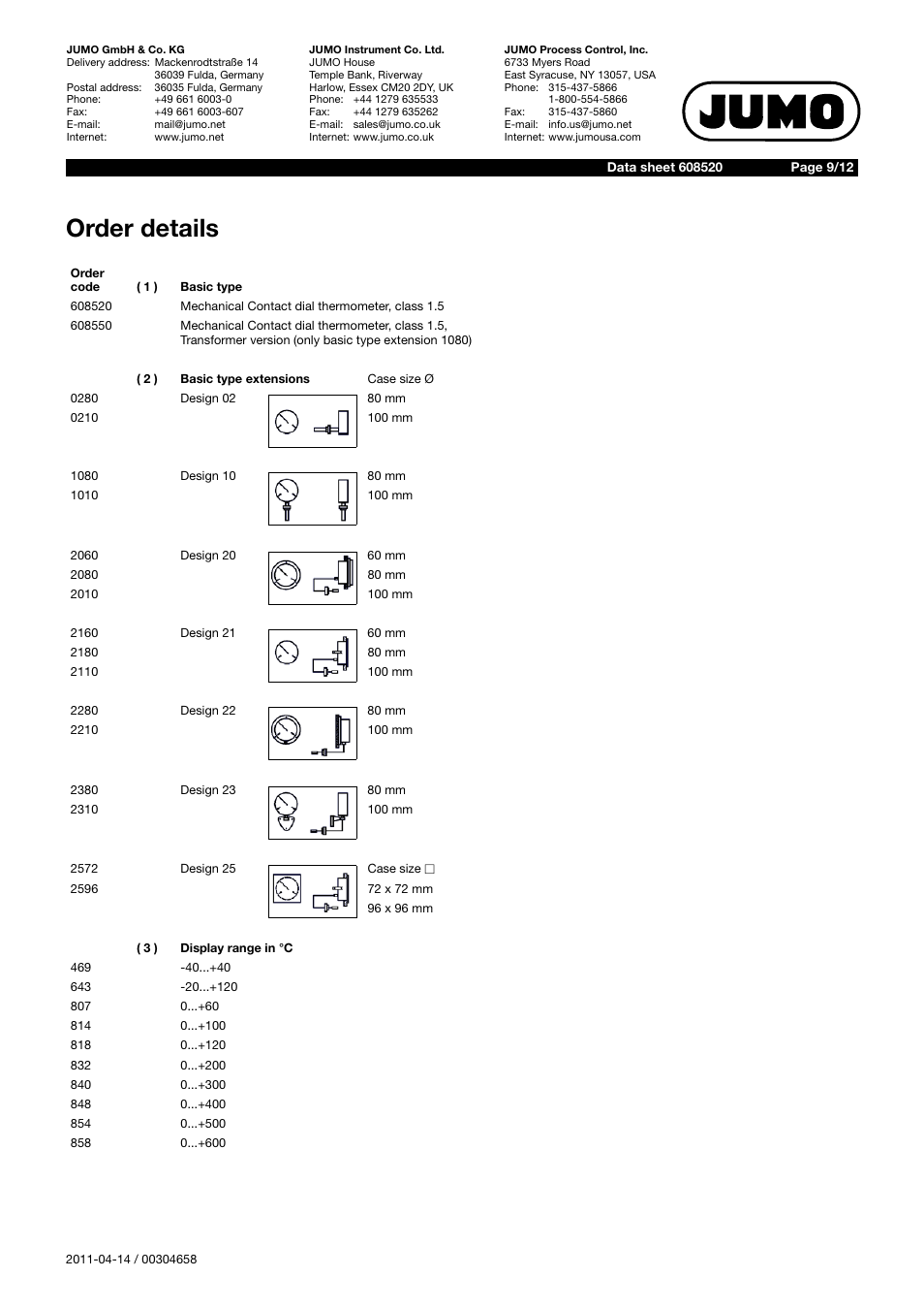 Order details | JUMO 60.8520 Contact dial thermometer Data Sheet User Manual | Page 9 / 12