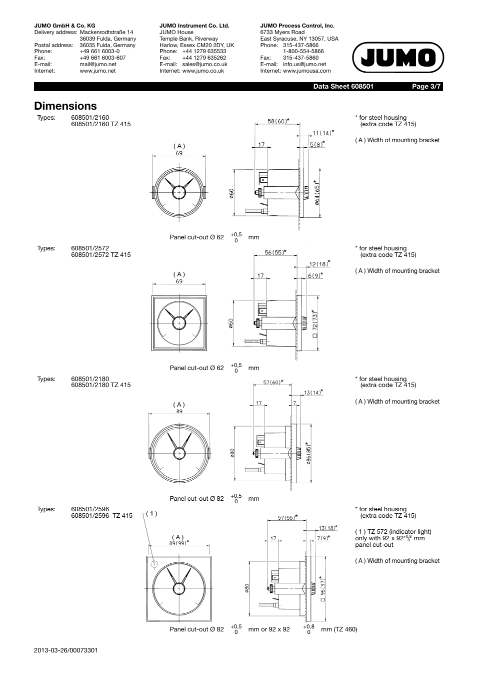 Dimensions | JUMO 60.8501 MICROSTAT-M Data Sheet User Manual | Page 3 / 7