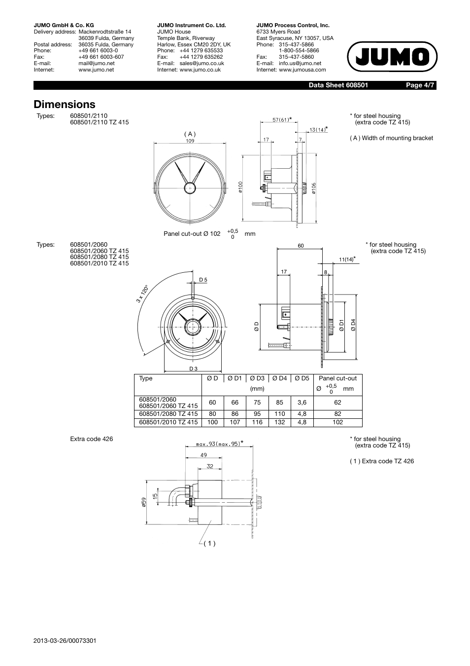 Dimensions | JUMO 60.8501 MICROSTAT-M Data Sheet User Manual | Page 4 / 7