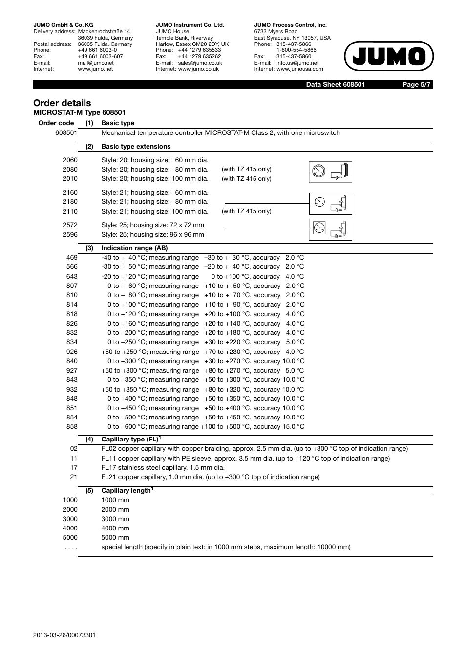 Order details | JUMO 60.8501 MICROSTAT-M Data Sheet User Manual | Page 5 / 7