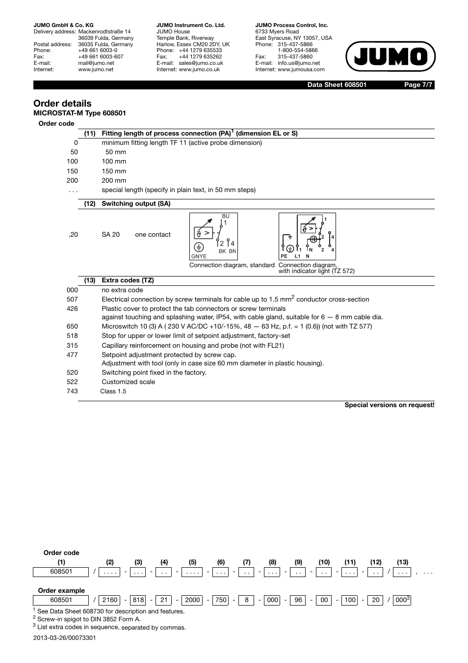 Order details | JUMO 60.8501 MICROSTAT-M Data Sheet User Manual | Page 7 / 7