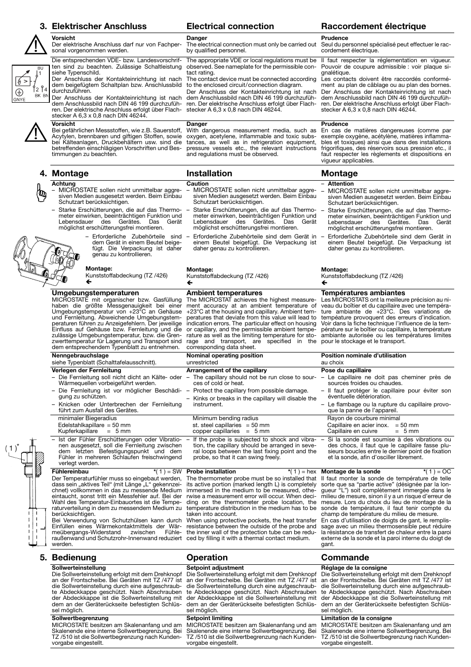 Montage installation montage, Bedienung operation commande | JUMO 60.8501 MICROSTAT-M Operating Manual User Manual | Page 2 / 2