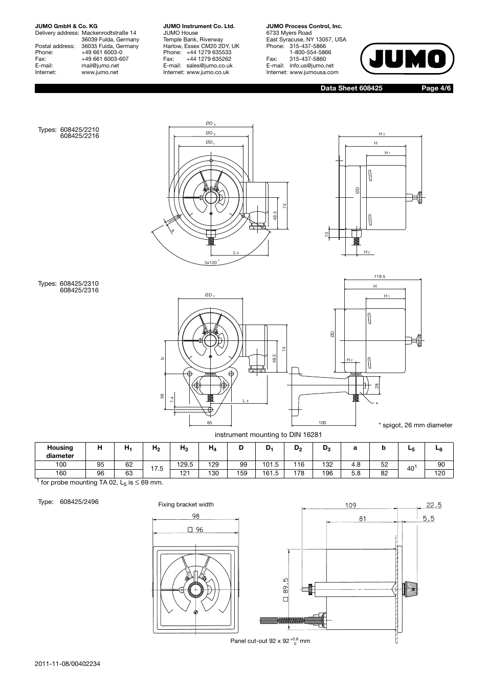 JUMO 60.8425 Contact dial thermometer Data Sheet User Manual | Page 4 / 6