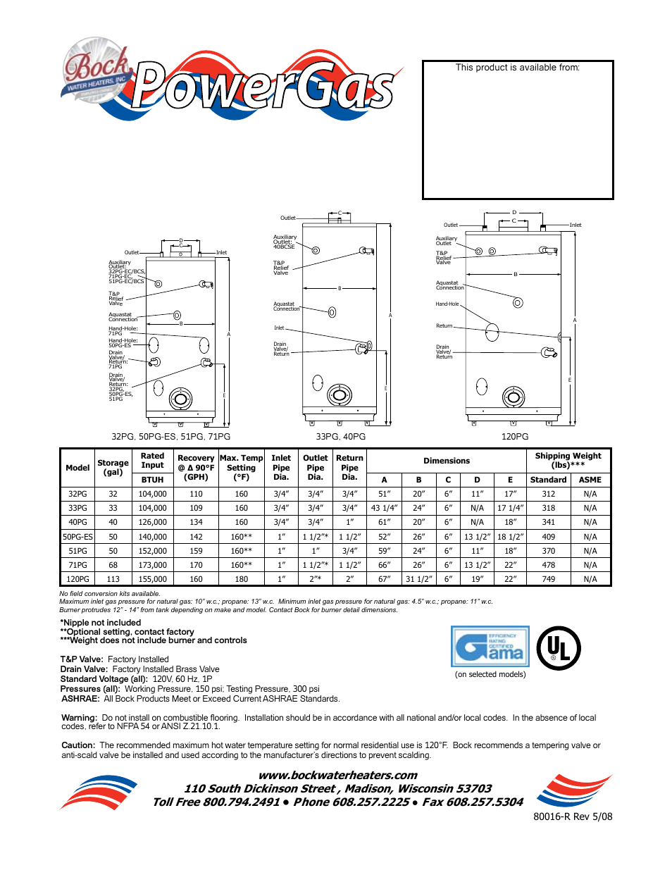 Powergas | Bock Water heaters Turboflue Residential Power Gas Water Heater User Manual | Page 2 / 2