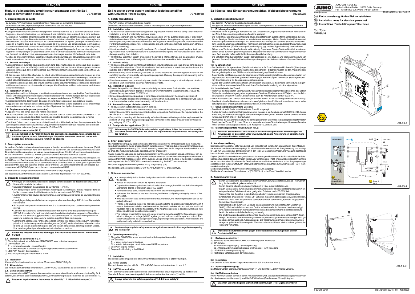 JUMO 707530 Ex-i Repeater Power Supply / Input Isolating Amplifier Operating Manual User Manual | 7 pages