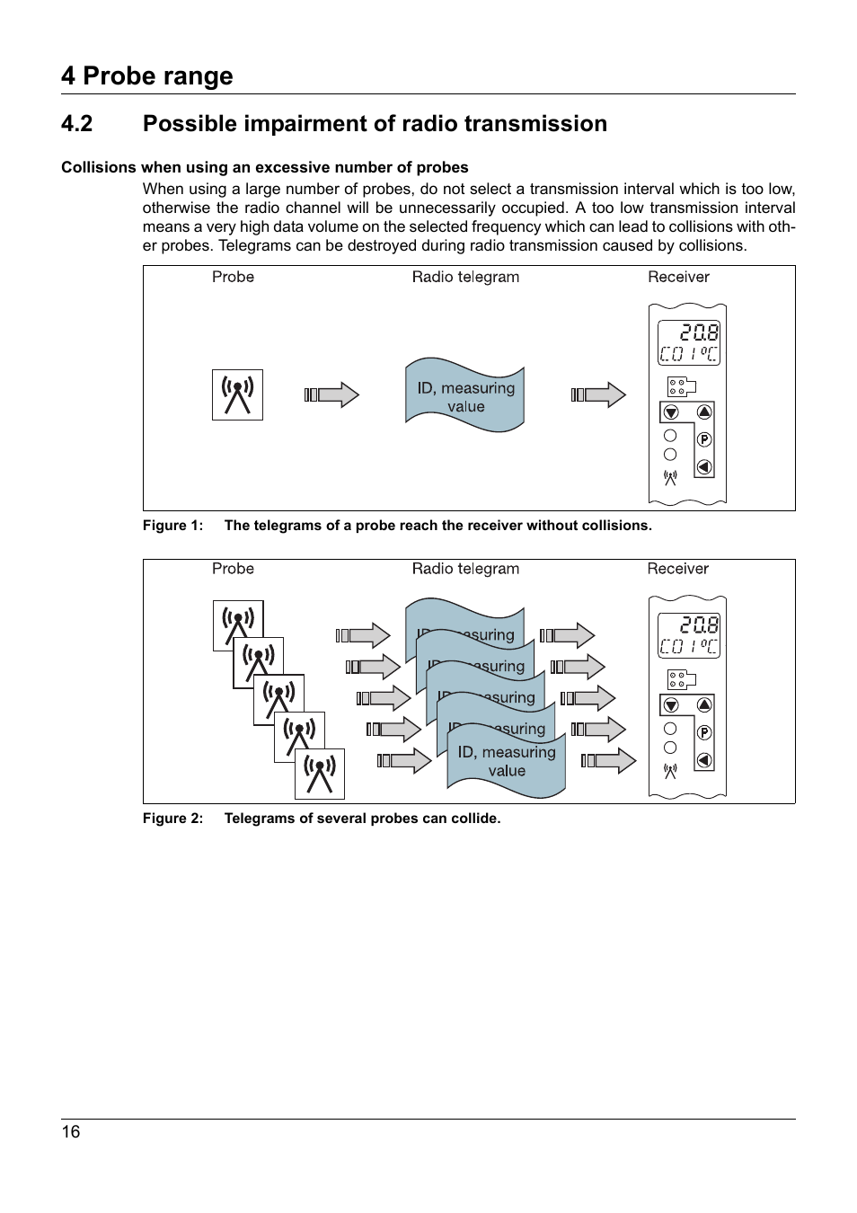 2 possible impairment of radio transmission, Possible impairment of radio transmission, 4 probe range | JUMO 707060 Wtrans B - Programmable Head Transmitter with Radio Transmission Operating Manual User Manual | Page 16 / 44