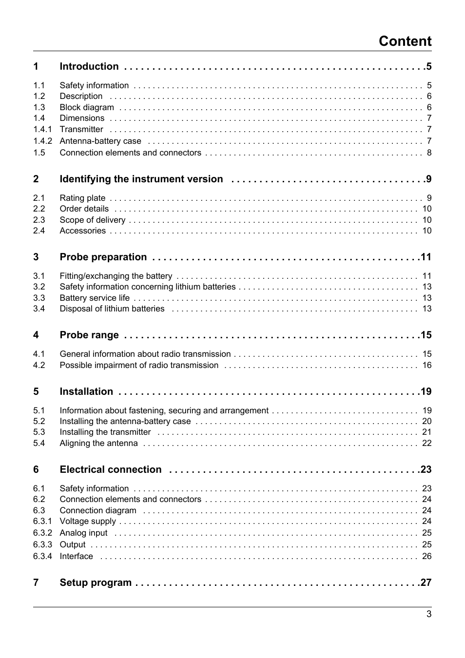 Content | JUMO 707060 Wtrans B - Programmable Head Transmitter with Radio Transmission Operating Manual User Manual | Page 3 / 44