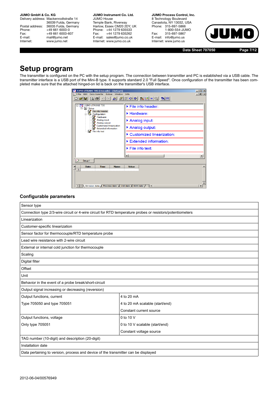 Setup program | JUMO 707050 dTRANS T05 - Programmable 2-Wire Transmitter Data Sheet User Manual | Page 7 / 12
