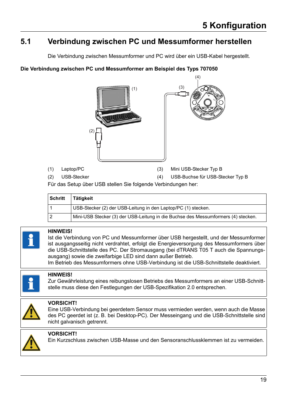 5 konfiguration, Konfiguration, Verbindung zwischen pc und messumformer herstellen | JUMO 707050 dTRANS T05 - Programmable 2-Wire Transmitter Operating Manual User Manual | Page 21 / 112