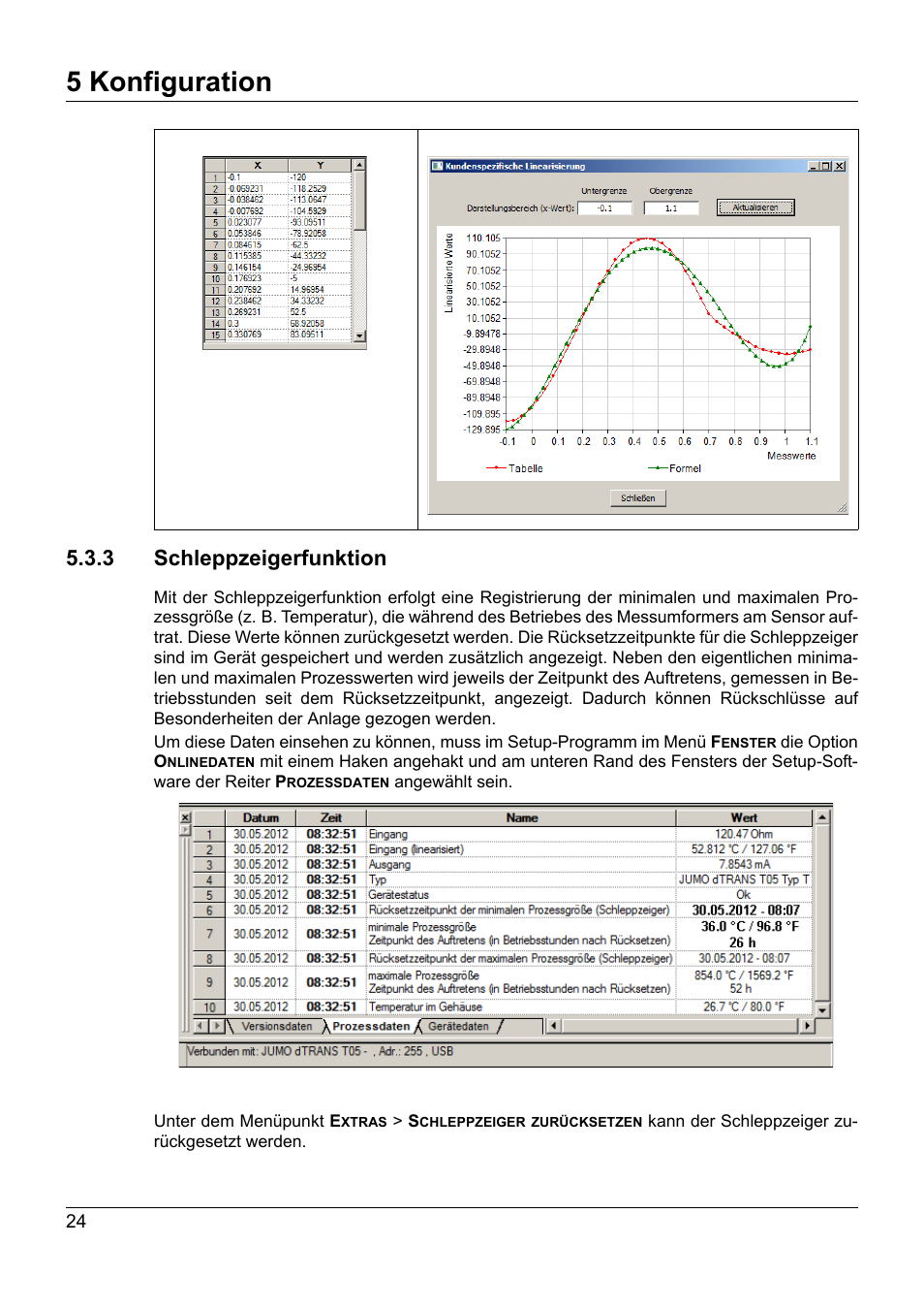 3 schleppzeigerfunktion, 5 konfiguration | JUMO 707050 dTRANS T05 - Programmable 2-Wire Transmitter Operating Manual User Manual | Page 26 / 112