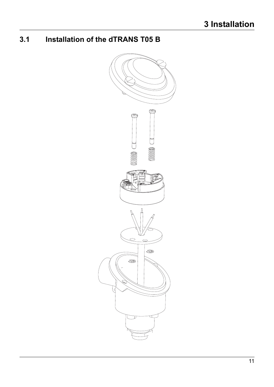 3 installation, 1 installation of the dtrans t05 b, Installation | Installation of the dtrans t05 b | JUMO 707050 dTRANS T05 - Programmable 2-Wire Transmitter Operating Manual User Manual | Page 49 / 112
