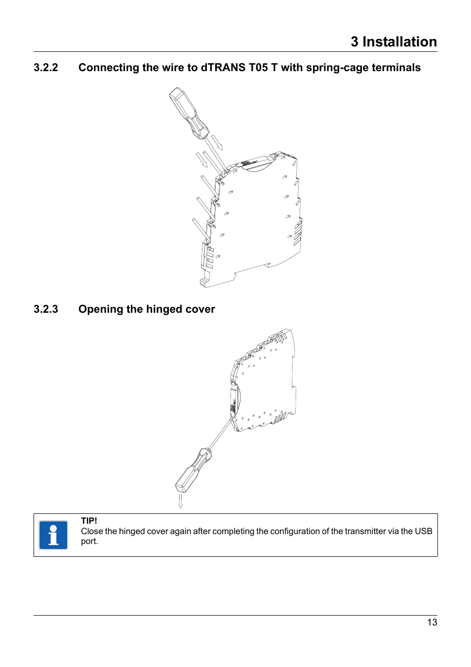 3 opening the hinged cover, 3 installation | JUMO 707050 dTRANS T05 - Programmable 2-Wire Transmitter Operating Manual User Manual | Page 51 / 112