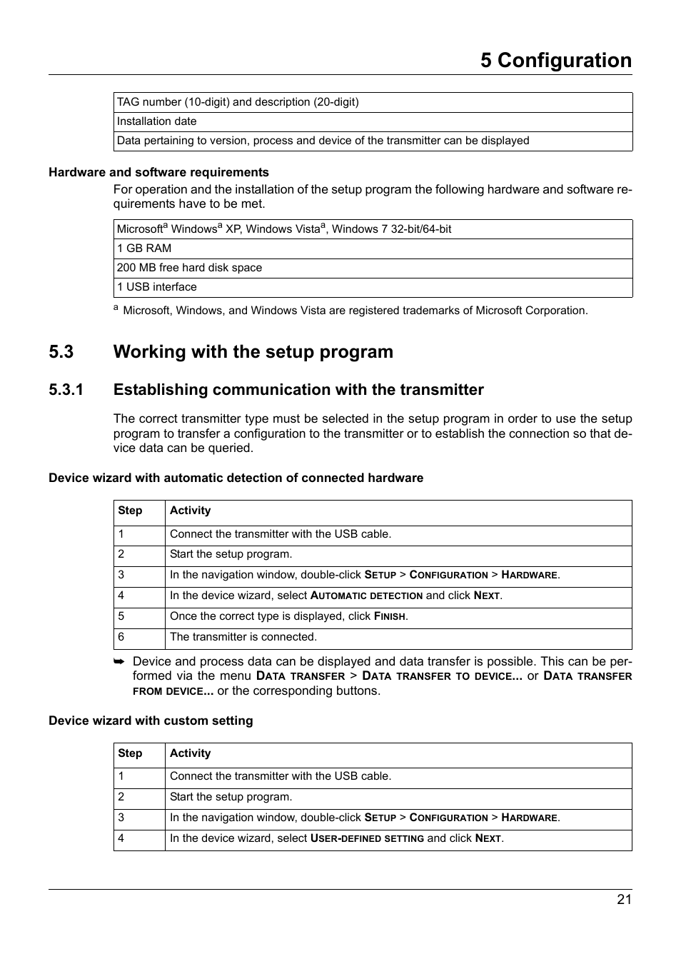 3 working with the setup program, 1 establishing communication with the transmitter, Working with the setup program | 5 configuration | JUMO 707050 dTRANS T05 - Programmable 2-Wire Transmitter Operating Manual User Manual | Page 59 / 112