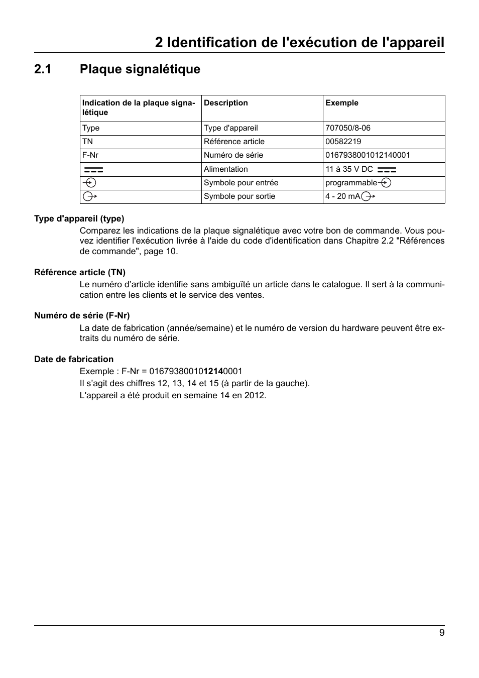 2 identification de l'exécution de l'appareil, 1 plaque signalétique, Identification de l'exécution de l'appareil | Plaque signalétique | JUMO 707050 dTRANS T05 - Programmable 2-Wire Transmitter Operating Manual User Manual | Page 83 / 112