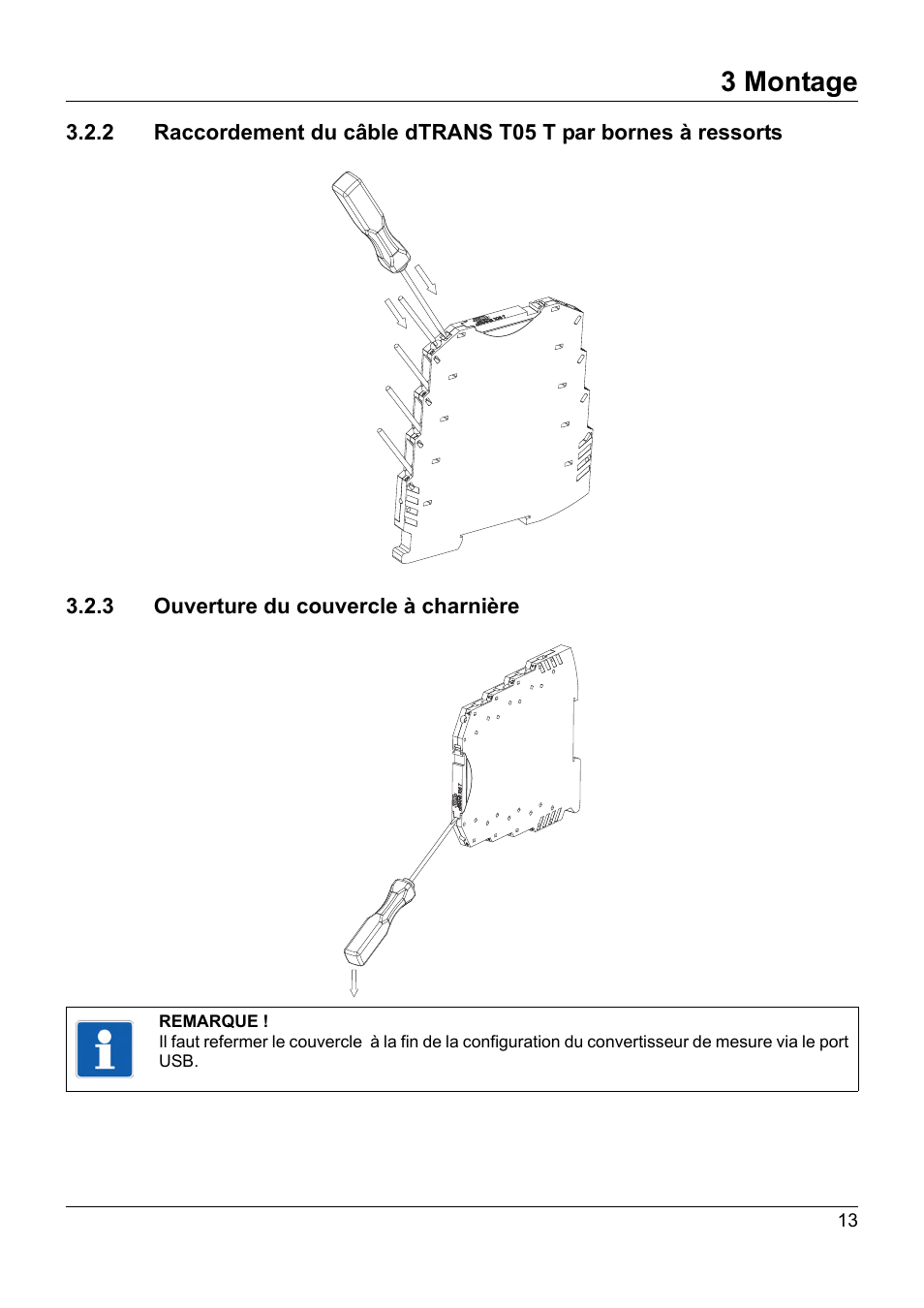 3 ouverture du couvercle à charnière, 3 montage | JUMO 707050 dTRANS T05 - Programmable 2-Wire Transmitter Operating Manual User Manual | Page 87 / 112