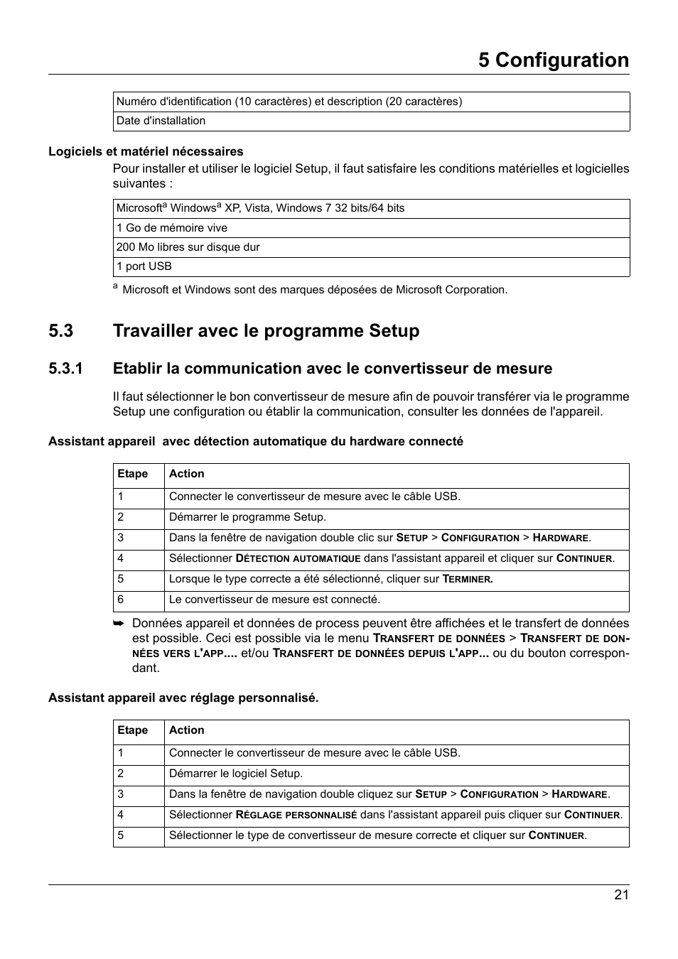 3 travailler avec le programme setup, Travailler avec le programme setup, 5 configuration | JUMO 707050 dTRANS T05 - Programmable 2-Wire Transmitter Operating Manual User Manual | Page 95 / 112