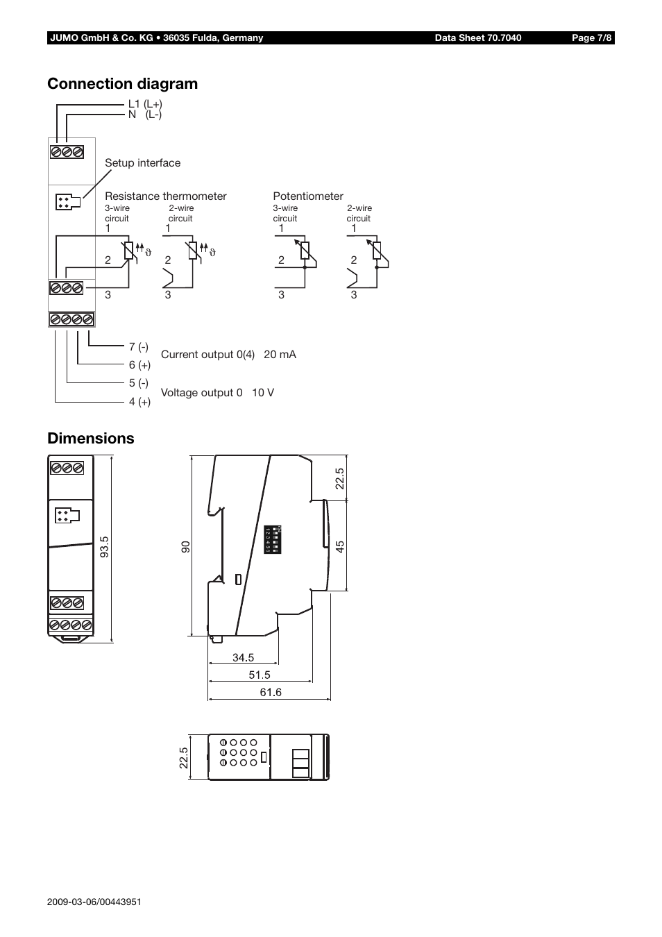 Connection diagram dimensions | JUMO 707040 dTRANS T04 - 4-Wire Transmitter Data Sheet User Manual | Page 7 / 8