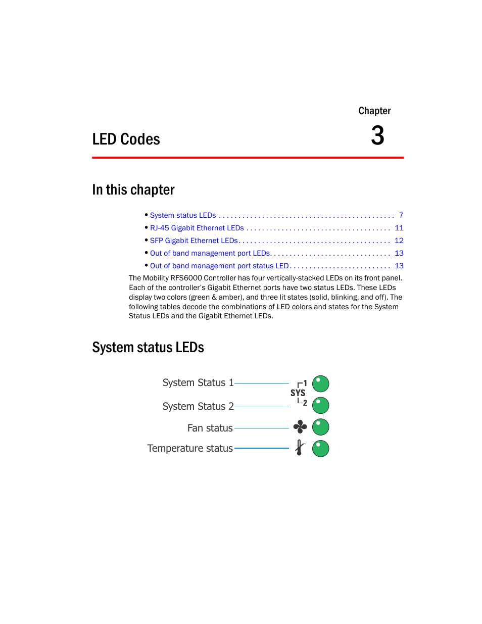 Led codes, System status leds, 3 led codes | Brocade Mobility RFS6000 Controller Installation Guide User Manual | Page 15 / 36