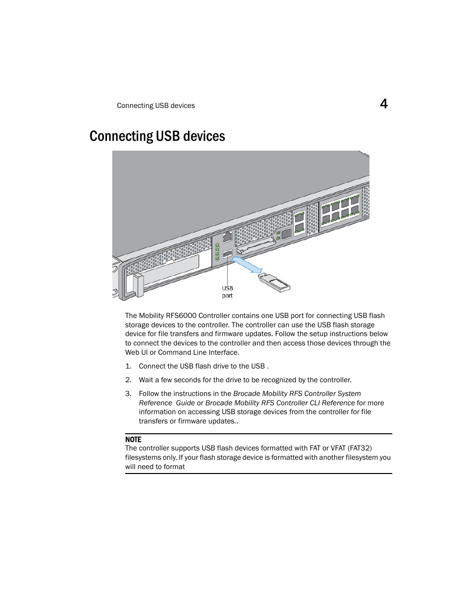 Connecting usb devices | Brocade Mobility RFS6000 Controller Installation Guide User Manual | Page 27 / 36