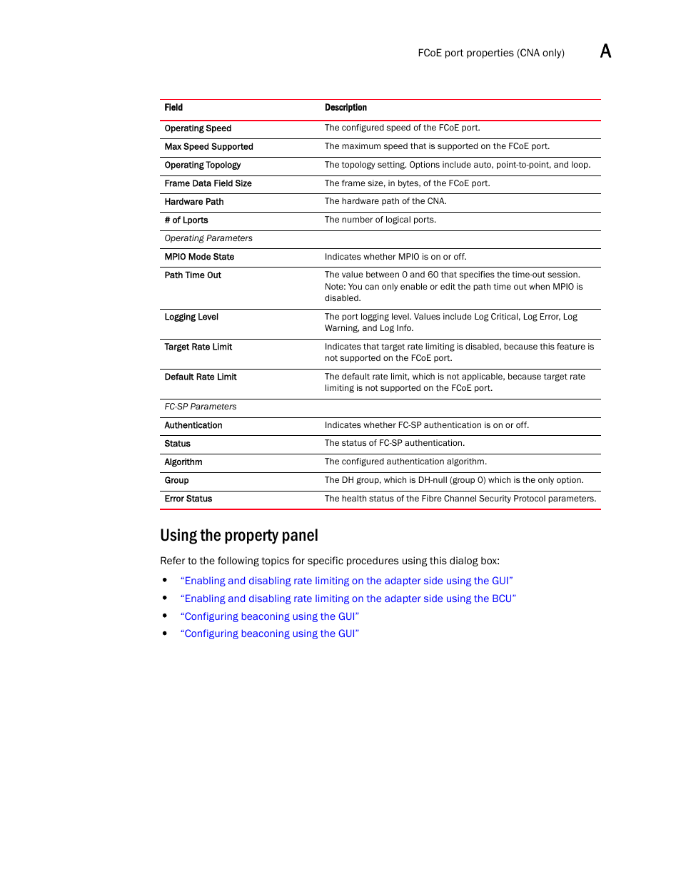 Using the property panel | Brocade Communications Systems CNA User Manual | Page 117 / 228