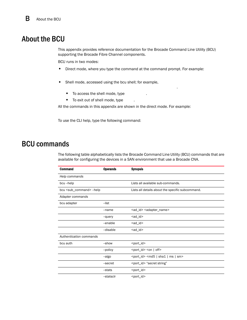 About the bcu, Bcu commands | Brocade Communications Systems CNA User Manual | Page 164 / 228