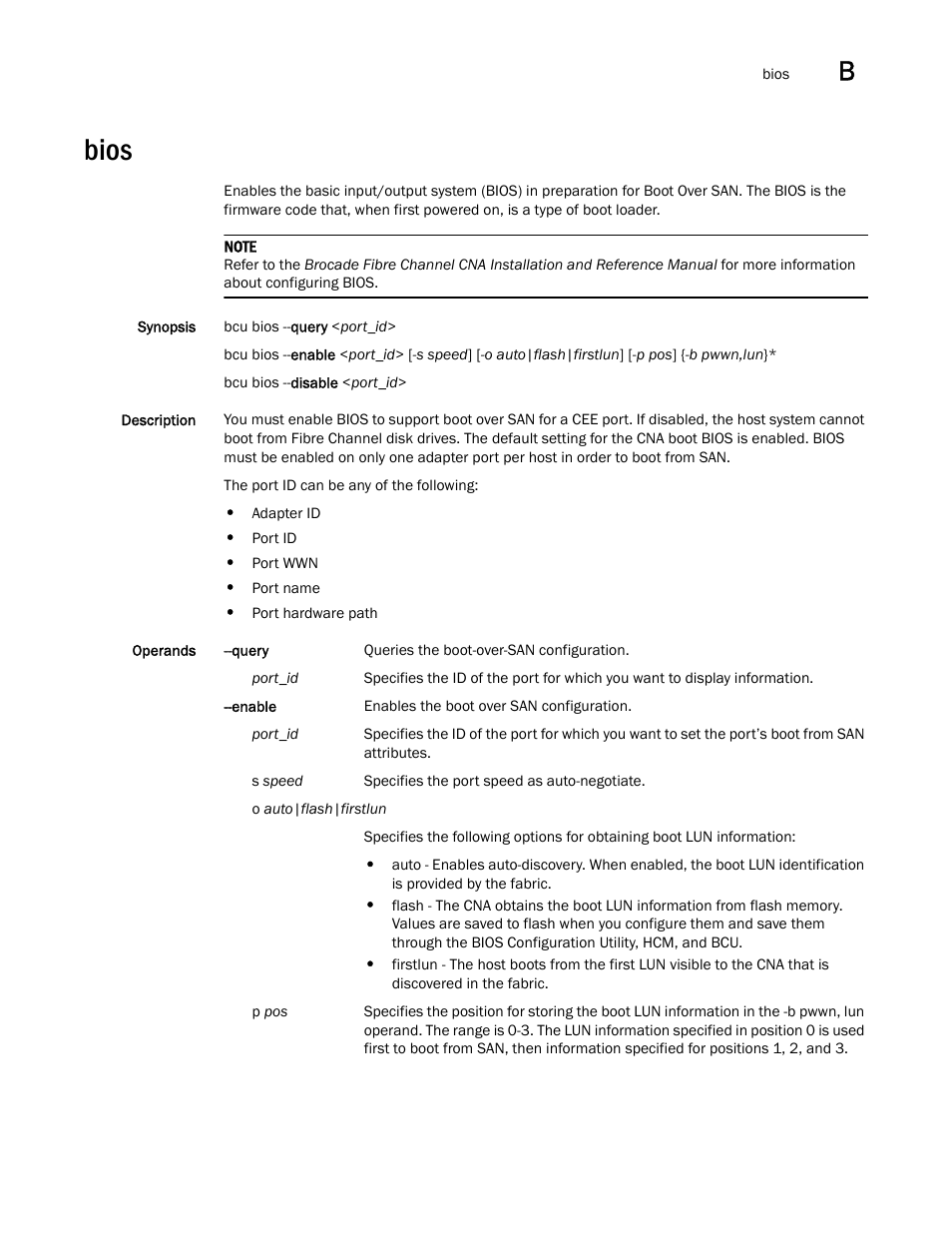 Bios | Brocade Communications Systems CNA User Manual | Page 175 / 228