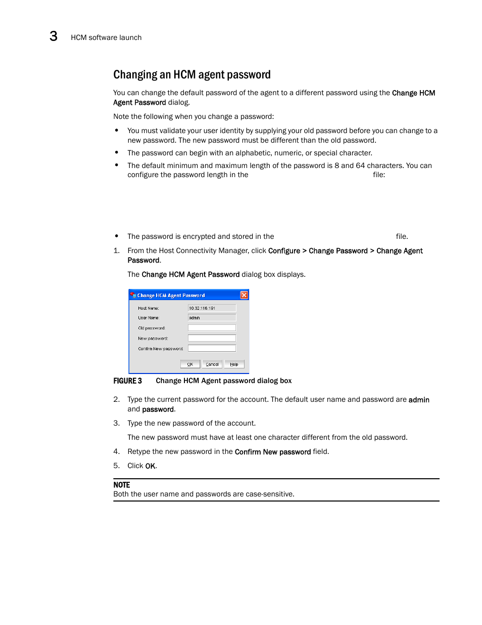 Changing an hcm agent password, Figure 3, Chang | Brocade Communications Systems CNA User Manual | Page 32 / 228