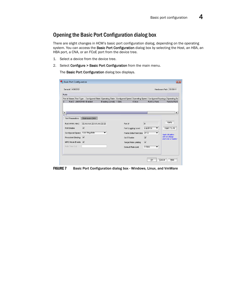 Opening the basic port configuration dialog box, Figure 7 | Brocade Communications Systems CNA User Manual | Page 43 / 228