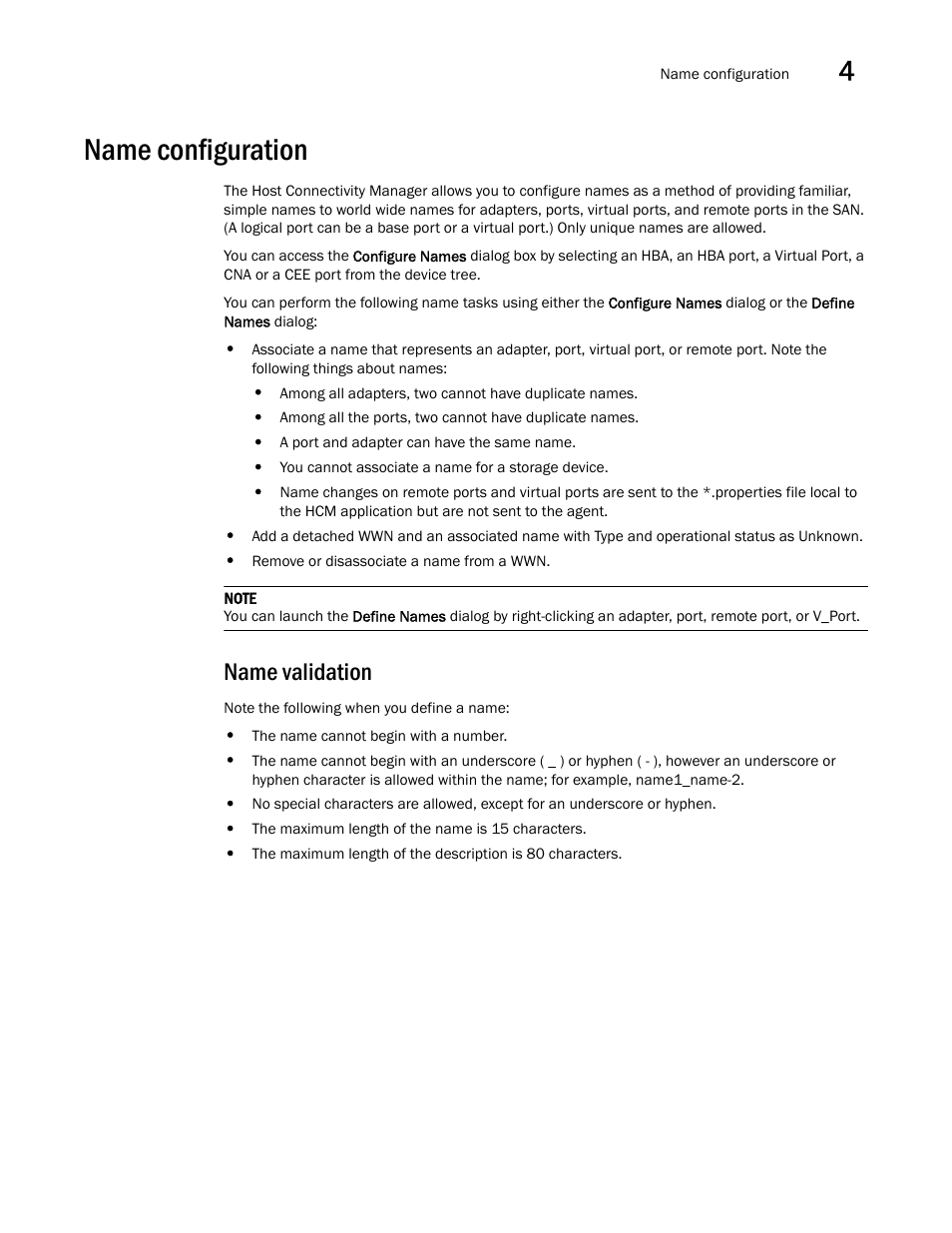 Name configuration, Name validation | Brocade Communications Systems CNA User Manual | Page 59 / 228