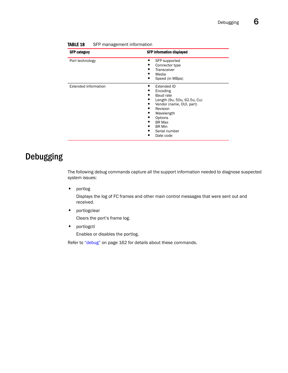 Debugging, Table 18 | Brocade Communications Systems CNA User Manual | Page 89 / 228