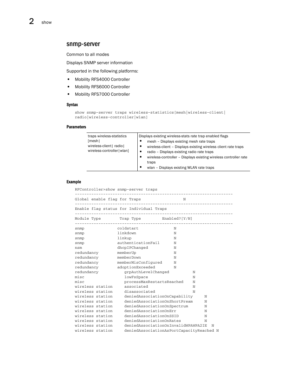 Snmp-server | Brocade Communications Systems RFS6000 User Manual | Page 102 / 839
