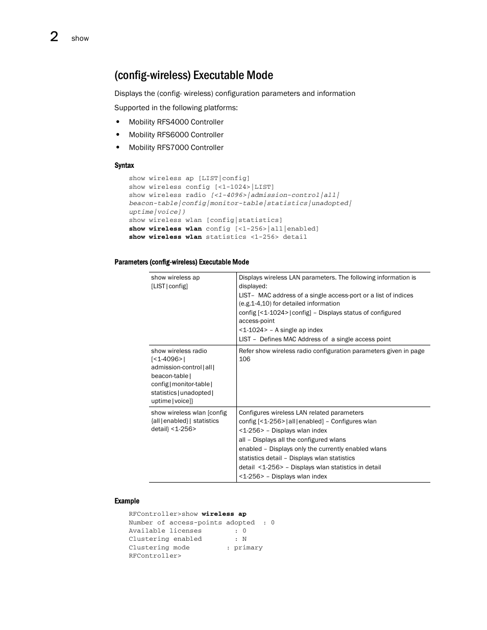 Config-wireless) executable mode | Brocade Communications Systems RFS6000 User Manual | Page 118 / 839