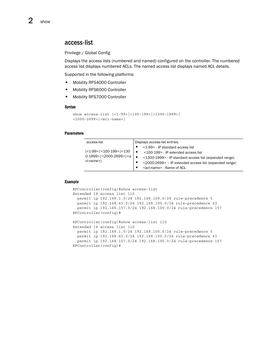 Access-list | Brocade Communications Systems RFS6000 User Manual | Page 128 / 839
