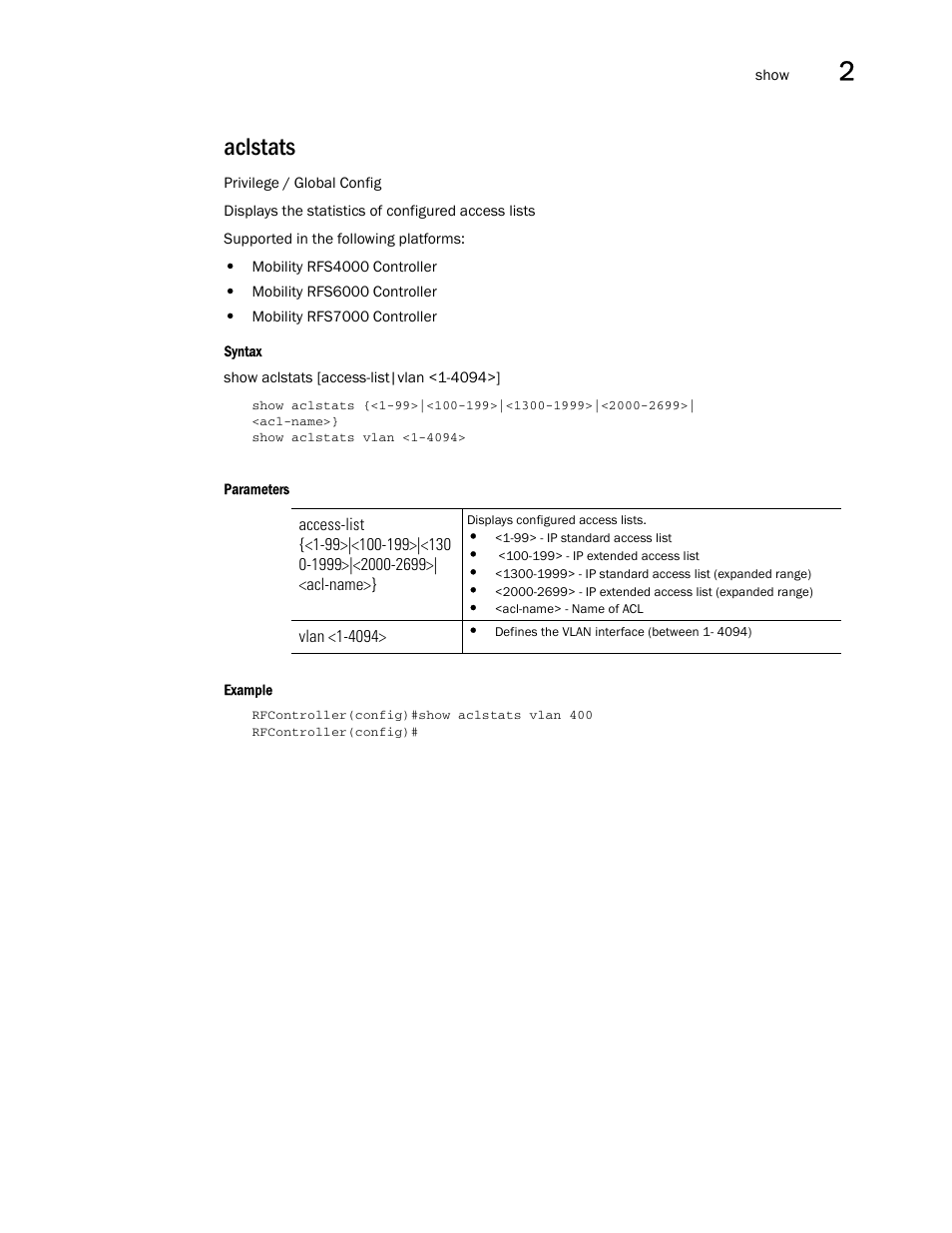 Aclstats | Brocade Communications Systems RFS6000 User Manual | Page 129 / 839