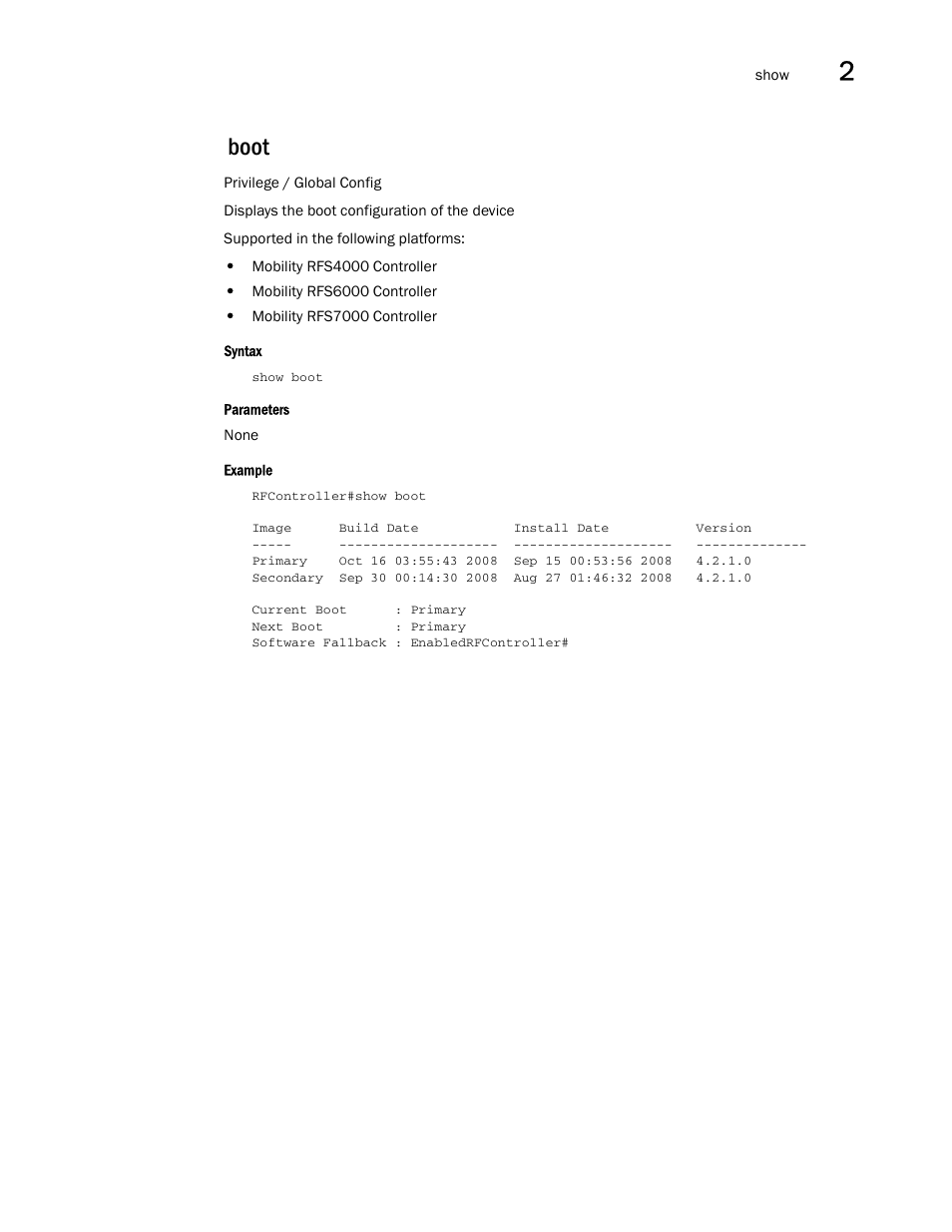 Boot | Brocade Communications Systems RFS6000 User Manual | Page 131 / 839