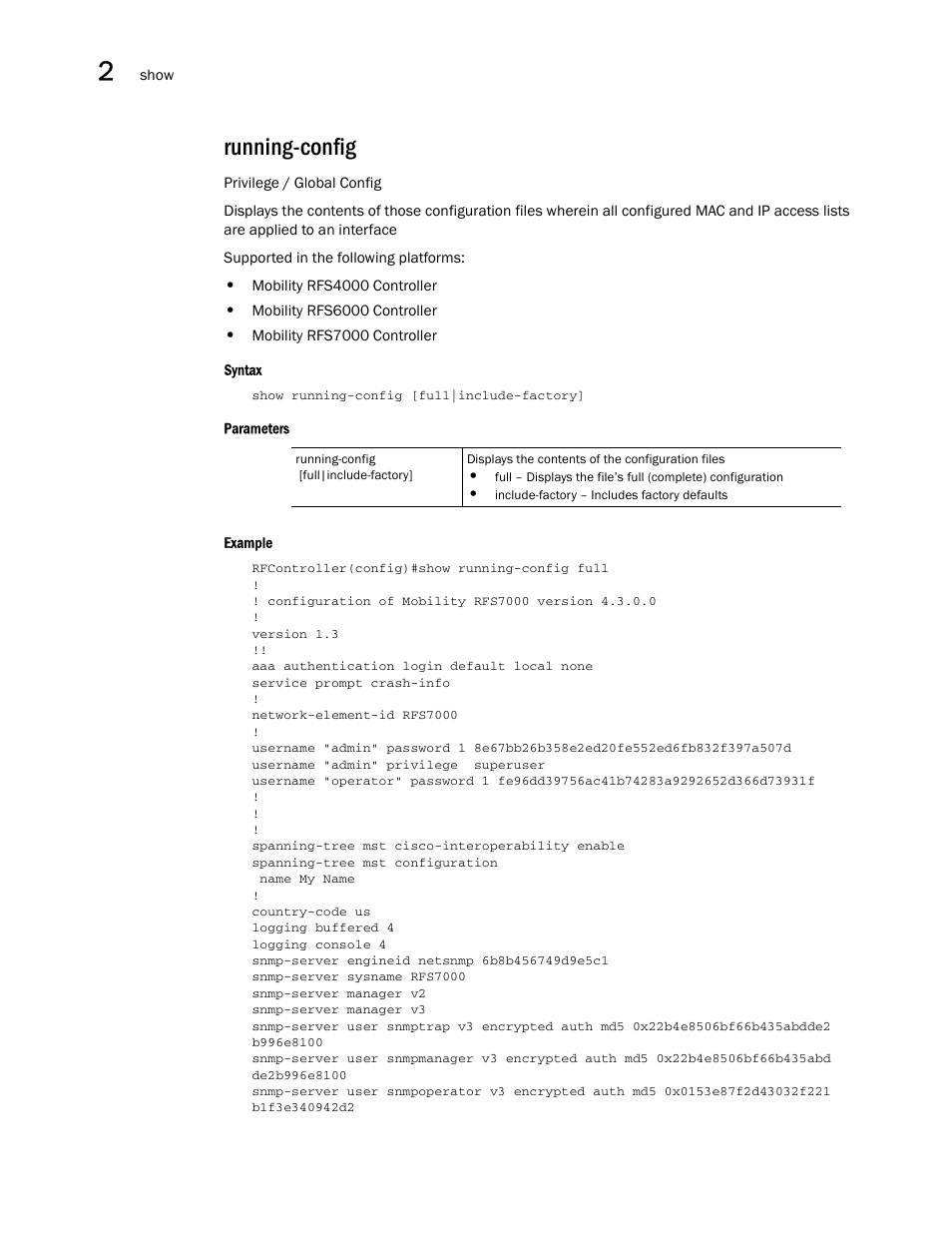 Running-config | Brocade Communications Systems RFS6000 User Manual | Page 138 / 839