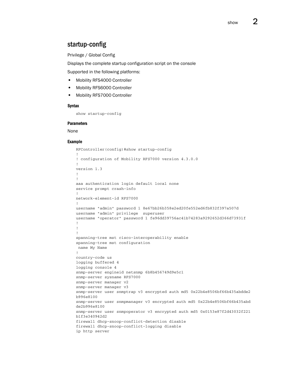 Startup-config | Brocade Communications Systems RFS6000 User Manual | Page 143 / 839