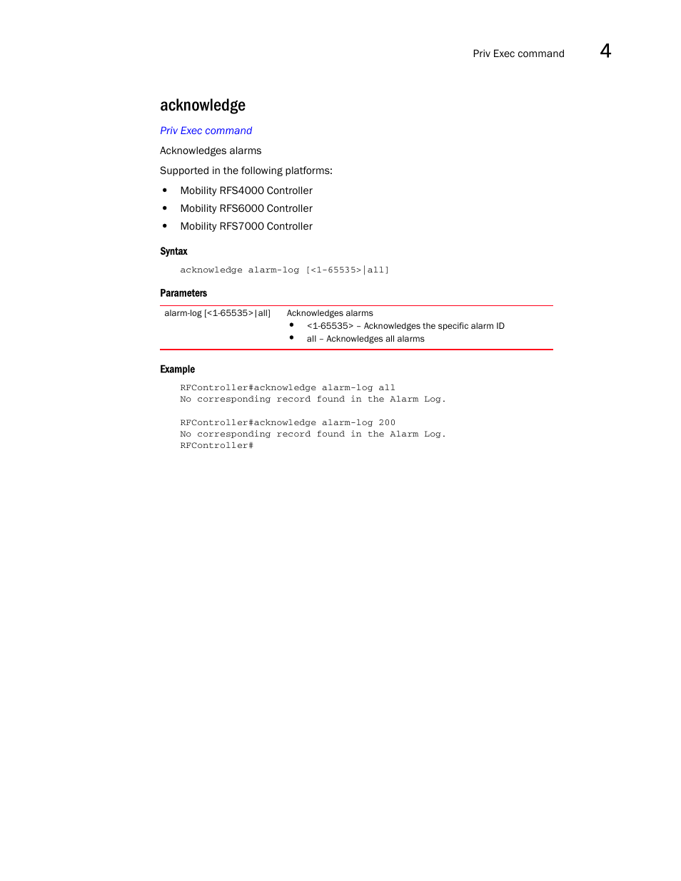 Acknowledge | Brocade Communications Systems RFS6000 User Manual | Page 173 / 839