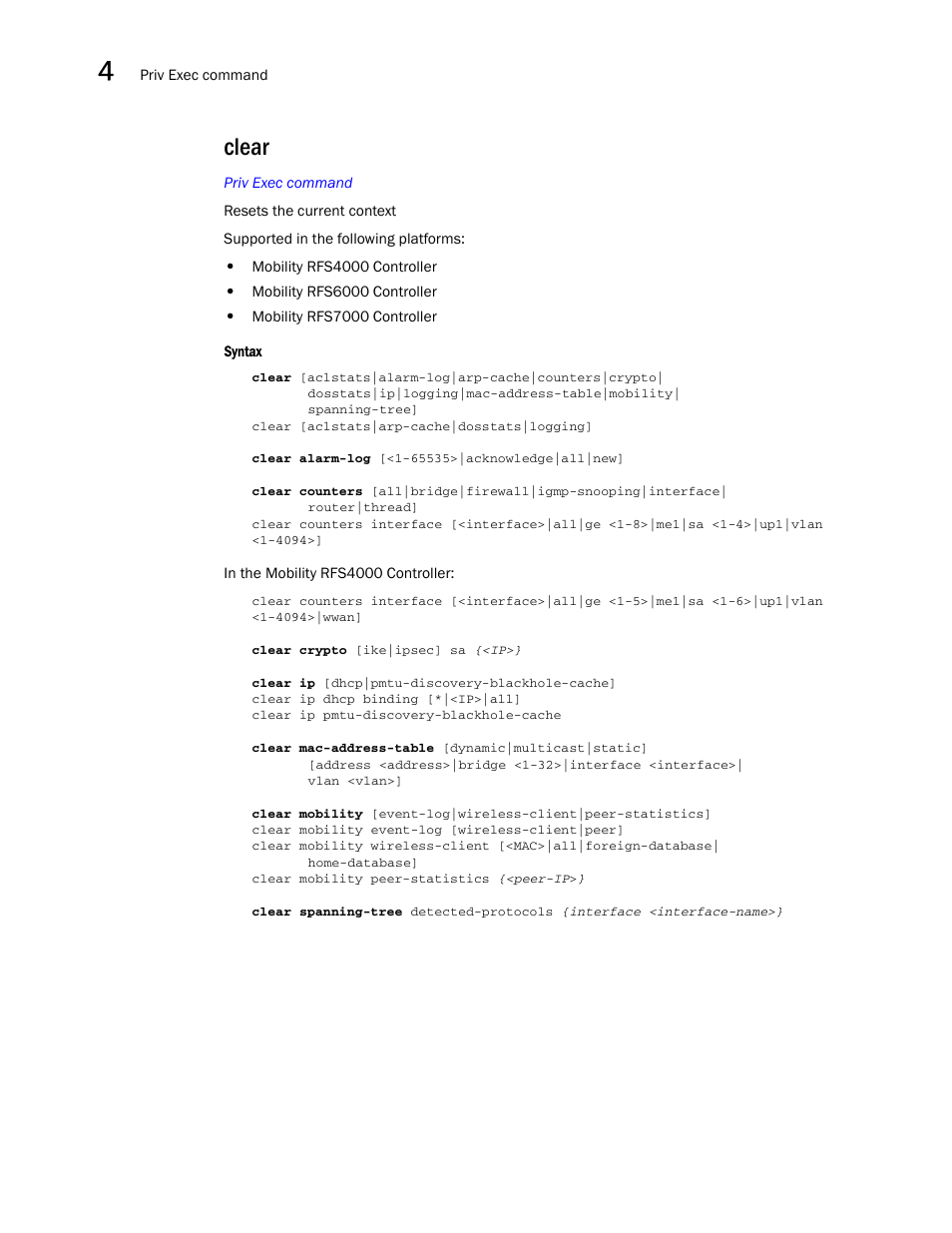 Clear | Brocade Communications Systems RFS6000 User Manual | Page 178 / 839