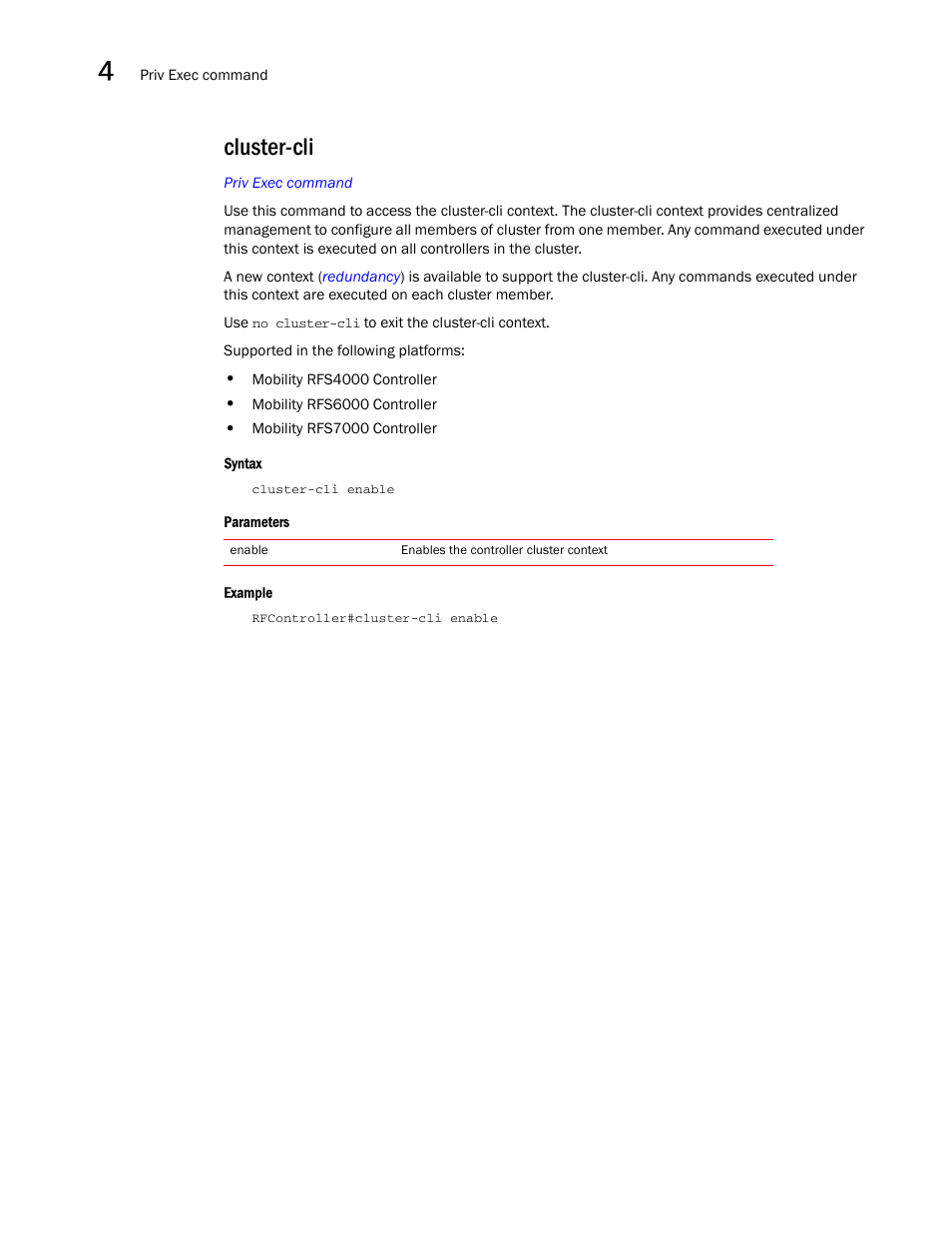 Cluster-cli | Brocade Communications Systems RFS6000 User Manual | Page 182 / 839