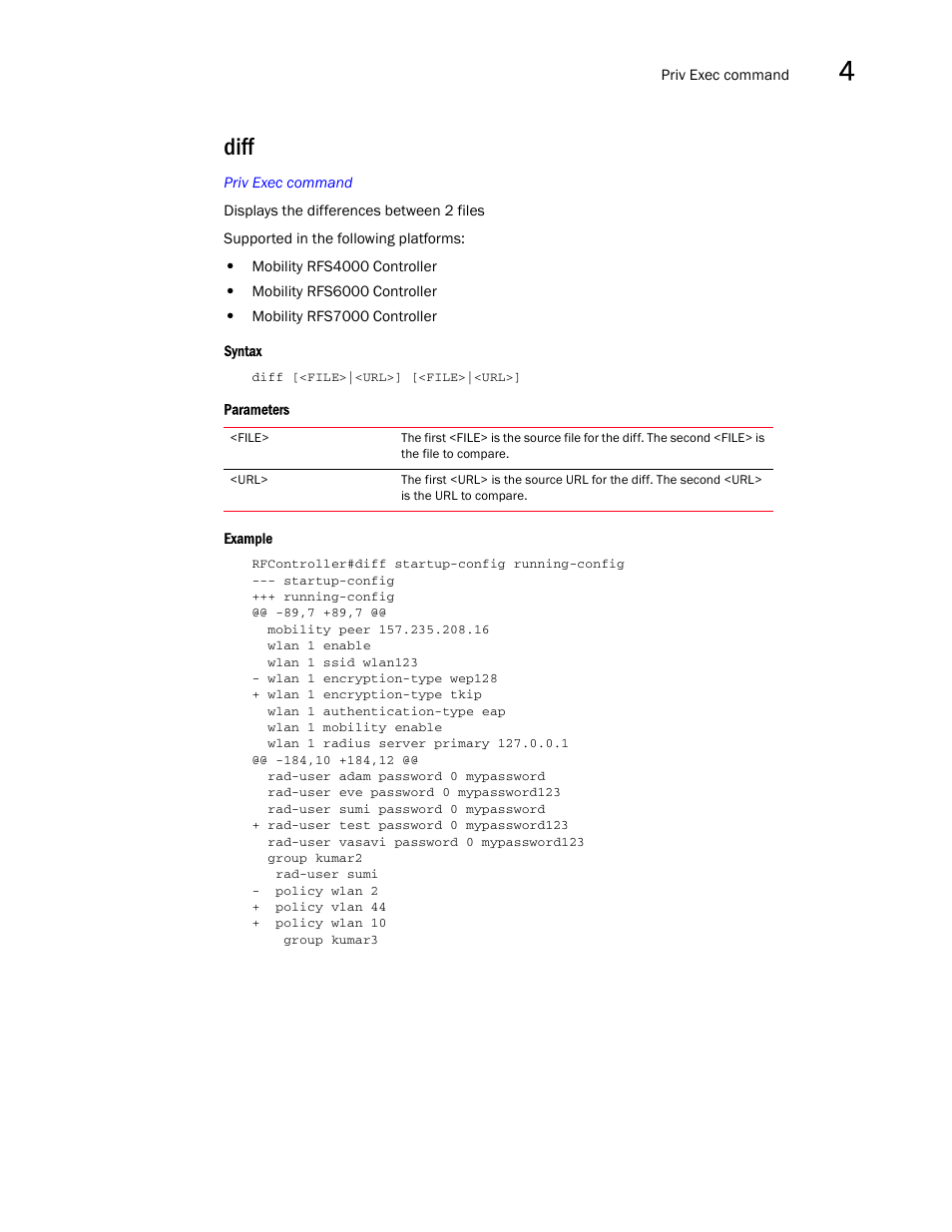 Diff | Brocade Communications Systems RFS6000 User Manual | Page 191 / 839