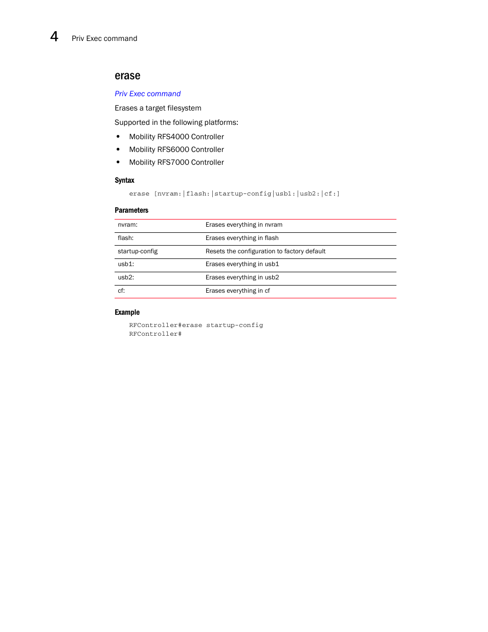 Erase | Brocade Communications Systems RFS6000 User Manual | Page 196 / 839