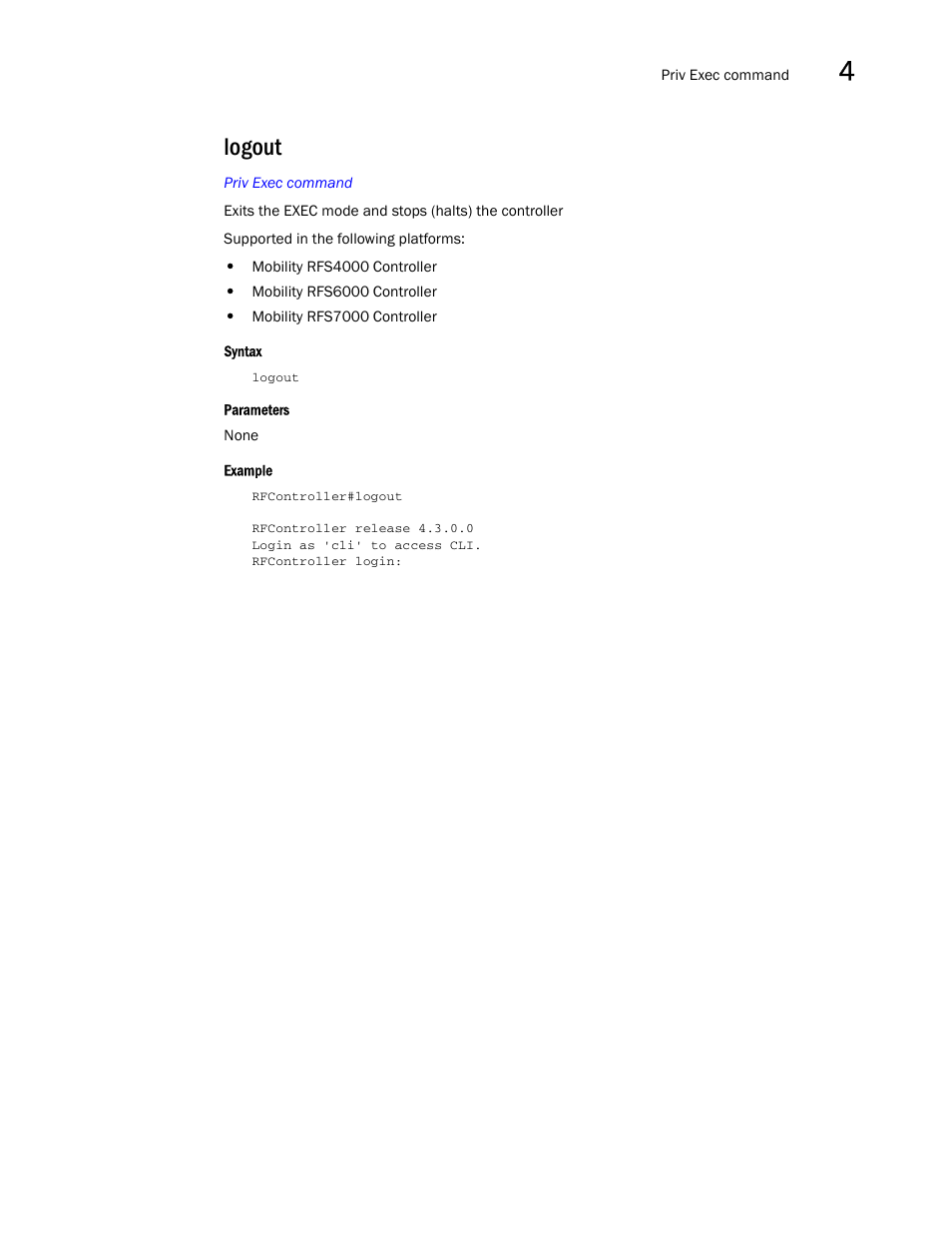 Logout | Brocade Communications Systems RFS6000 User Manual | Page 199 / 839