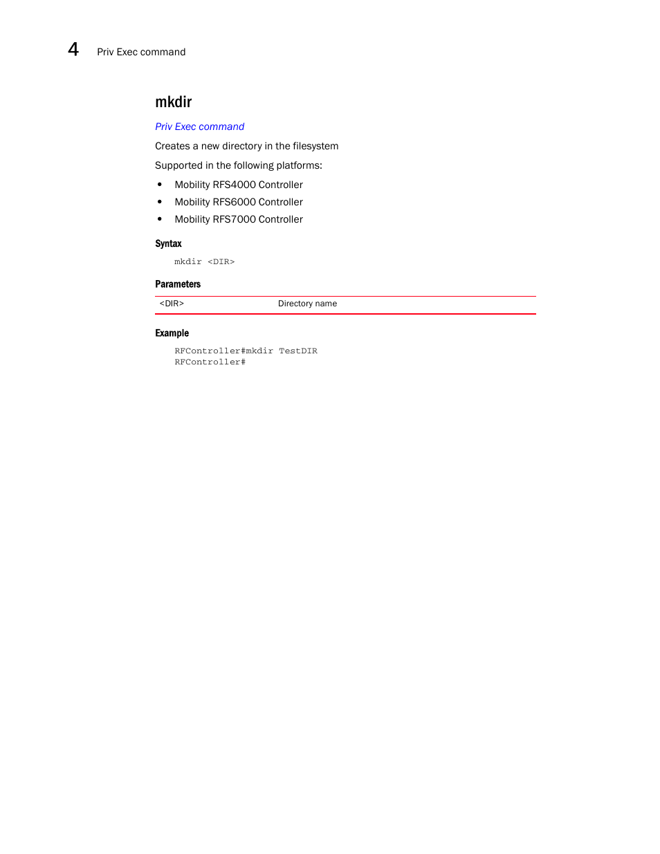 Mkdir | Brocade Communications Systems RFS6000 User Manual | Page 200 / 839