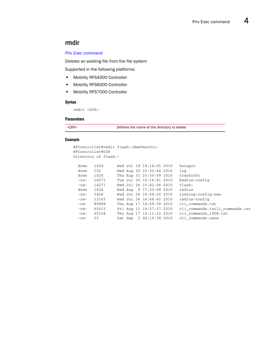 Rmdir | Brocade Communications Systems RFS6000 User Manual | Page 209 / 839