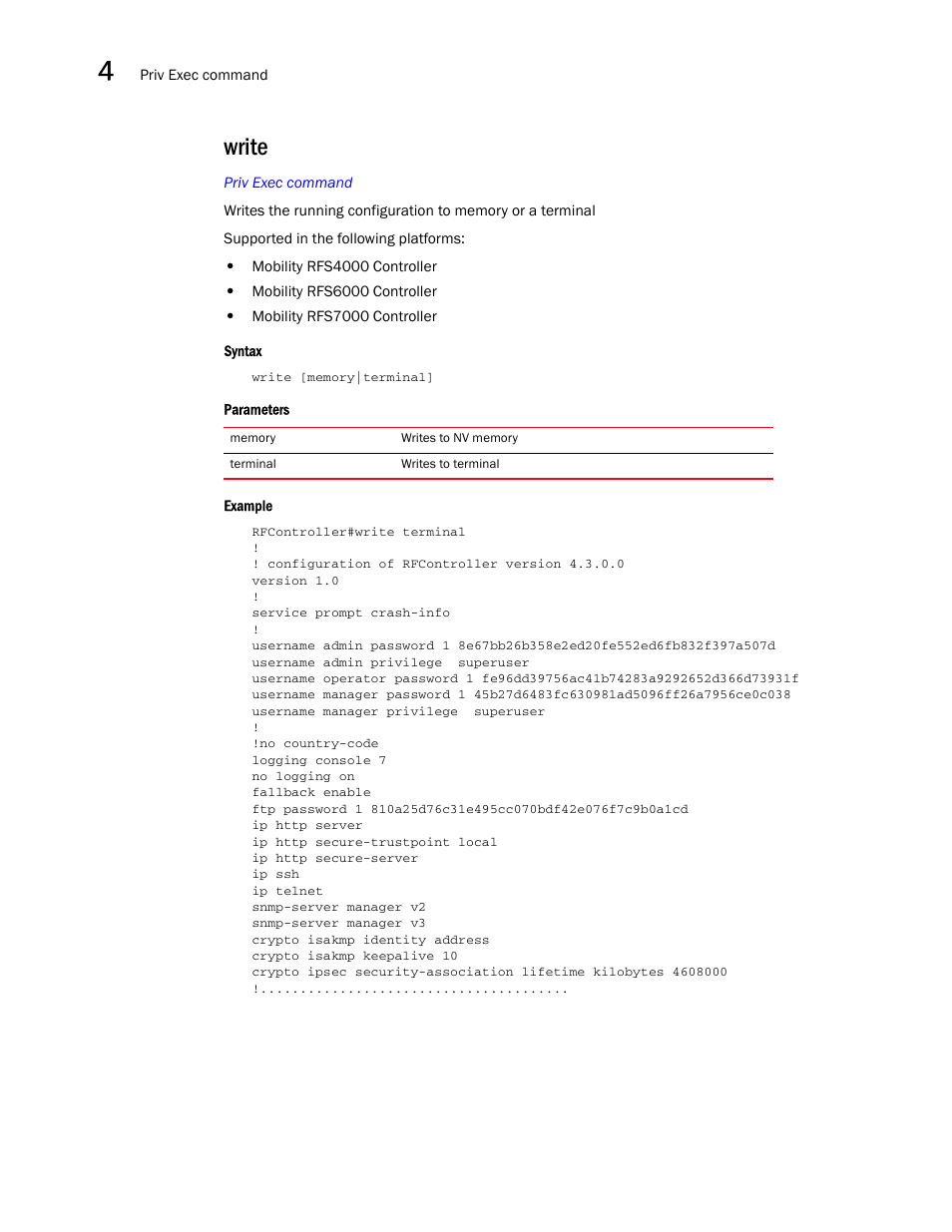 Write | Brocade Communications Systems RFS6000 User Manual | Page 216 / 839
